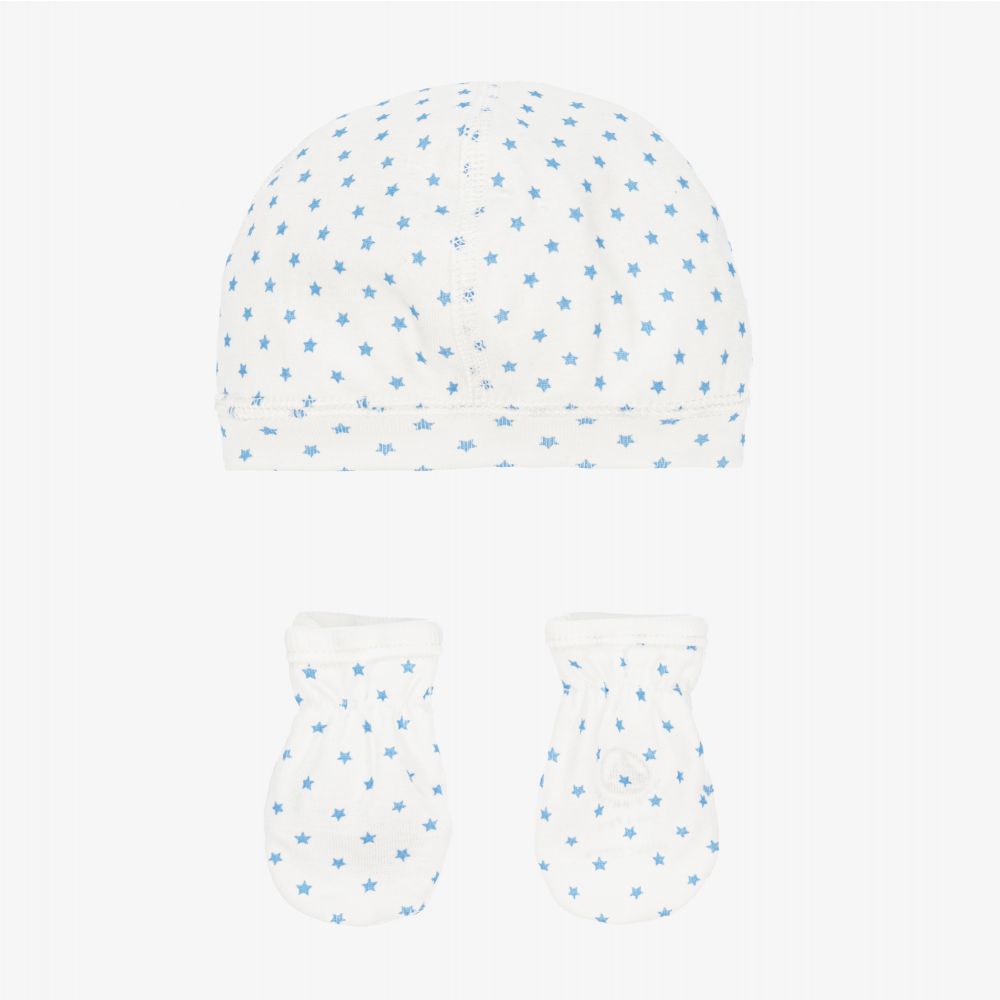 Petit Bateau-Baby White & Blue Star Hat Set | Childrensalon Outlet