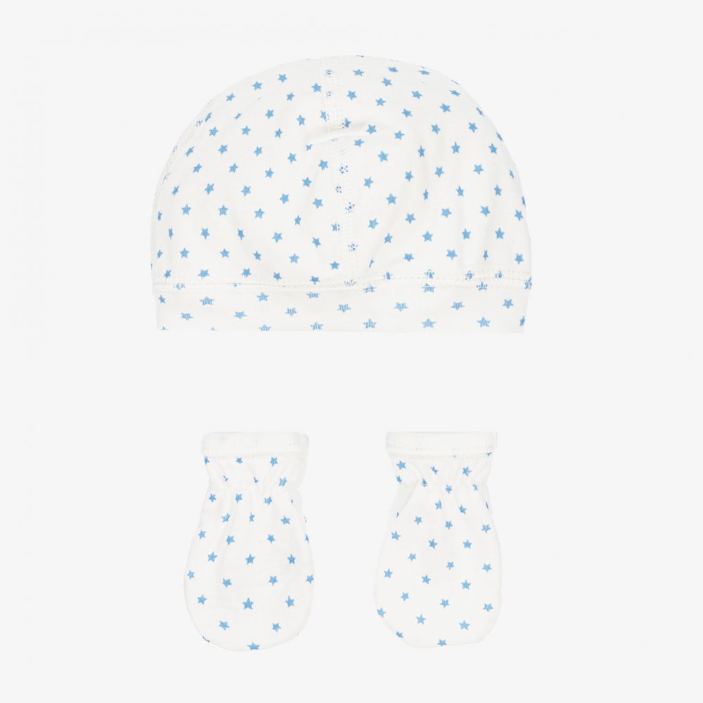 Petit Bateau - طقم قبعة قطن عضوي لون أبيض وأزرق للأطفال | Childrensalon