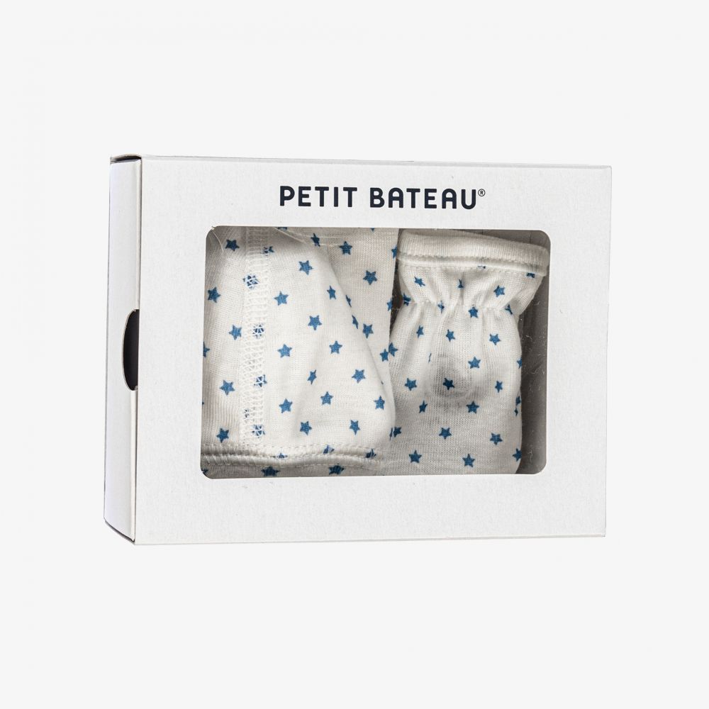 Petit Bateau-Baby White & Blue Star Hat Set | Childrensalon Outlet
