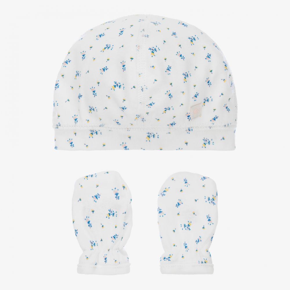 Baby White Hat Mittens Set