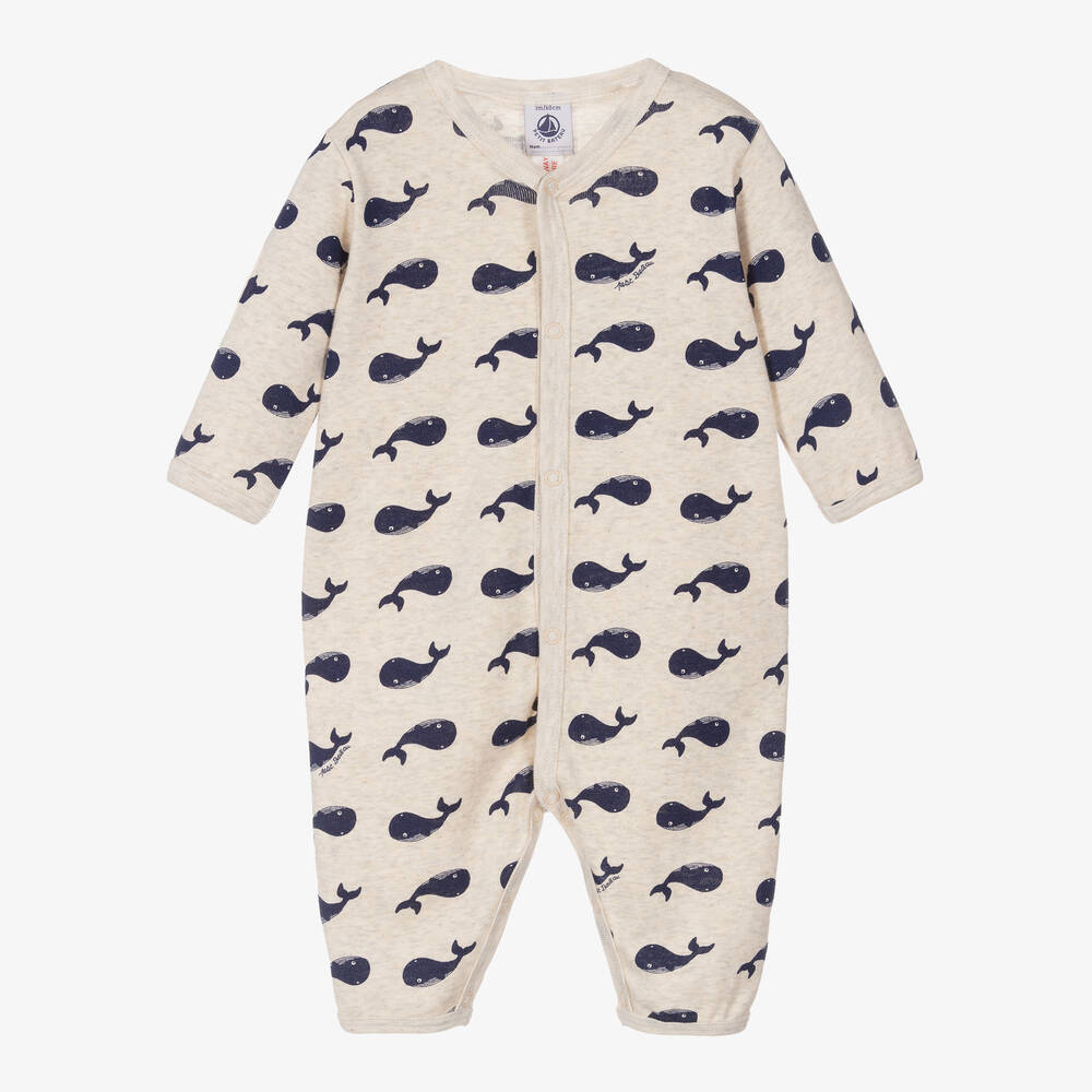 Petit Bateau-أوفرول رومبر قطن لون بيج للأطفال | Childrensalon Outlet