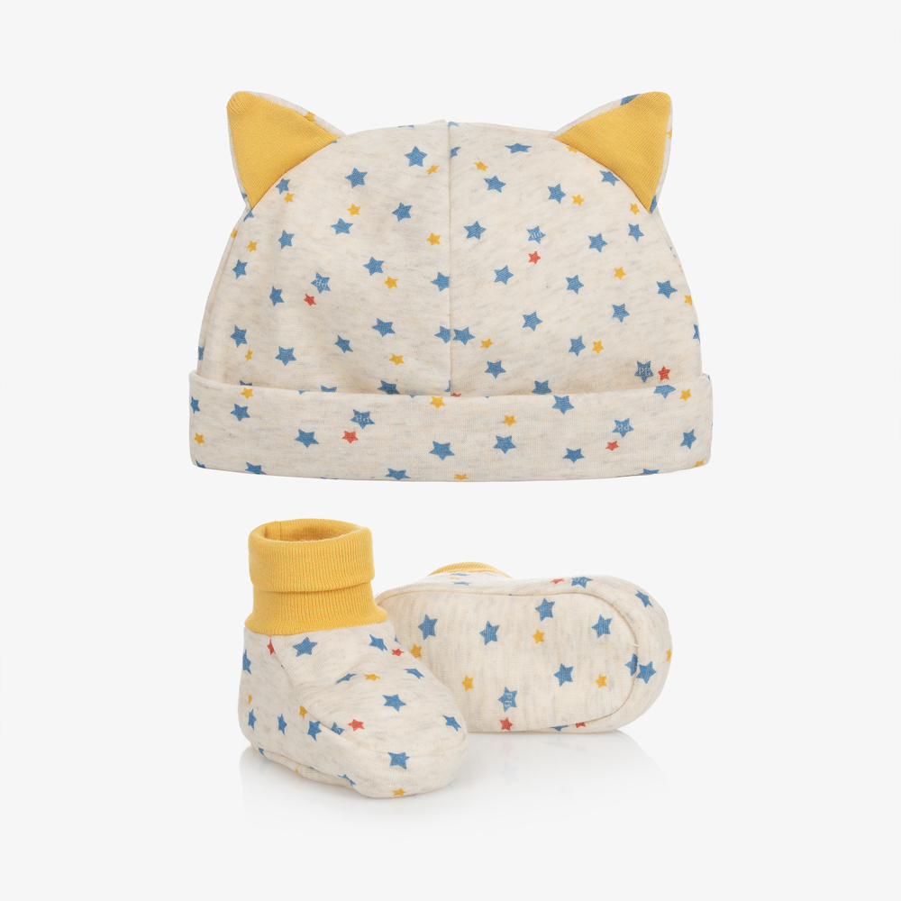 Petit Bateau - Beige Stars Hat & Booties Set | Childrensalon