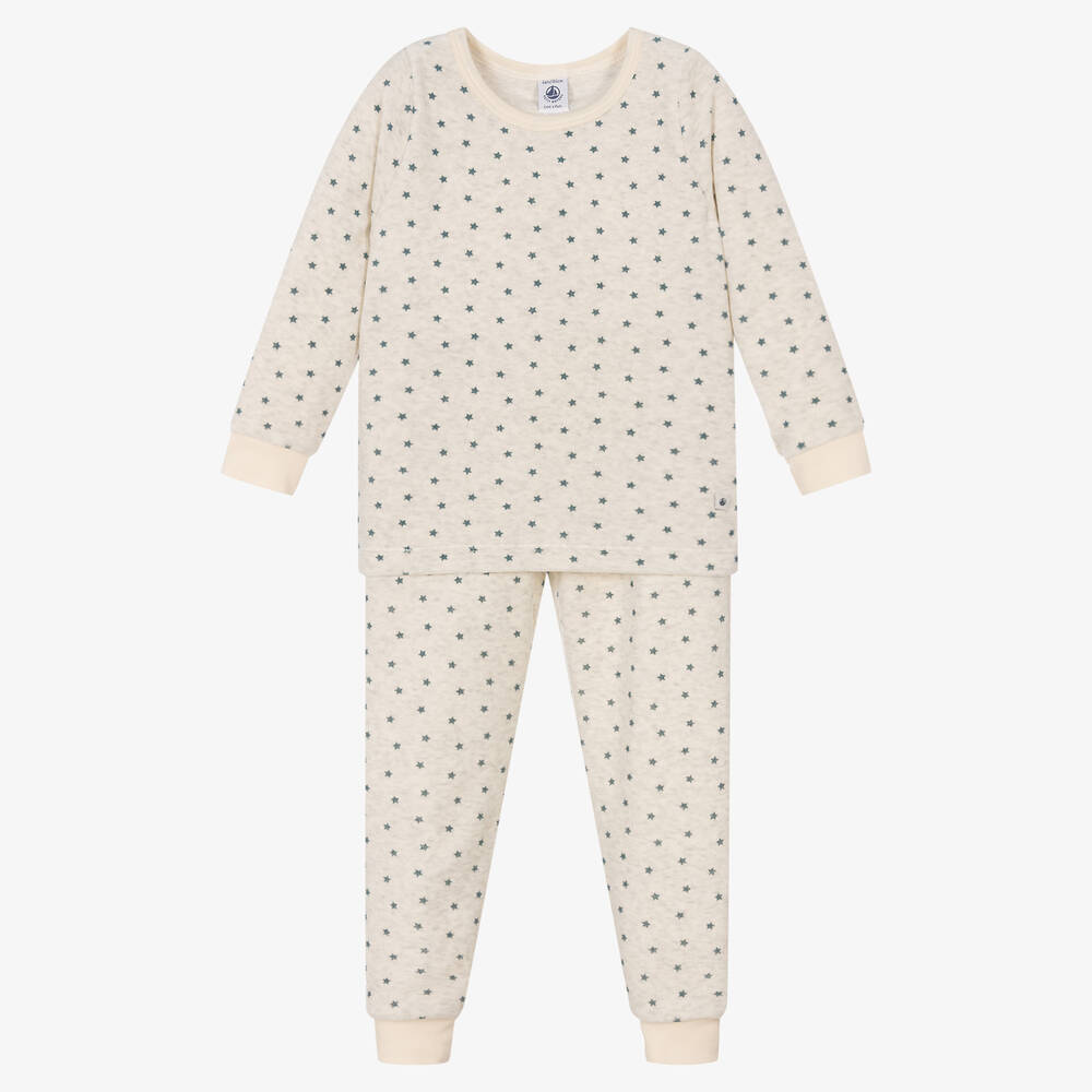 Petit Bateau - Beiger Sterne-Velours-Schlafanzug | Childrensalon
