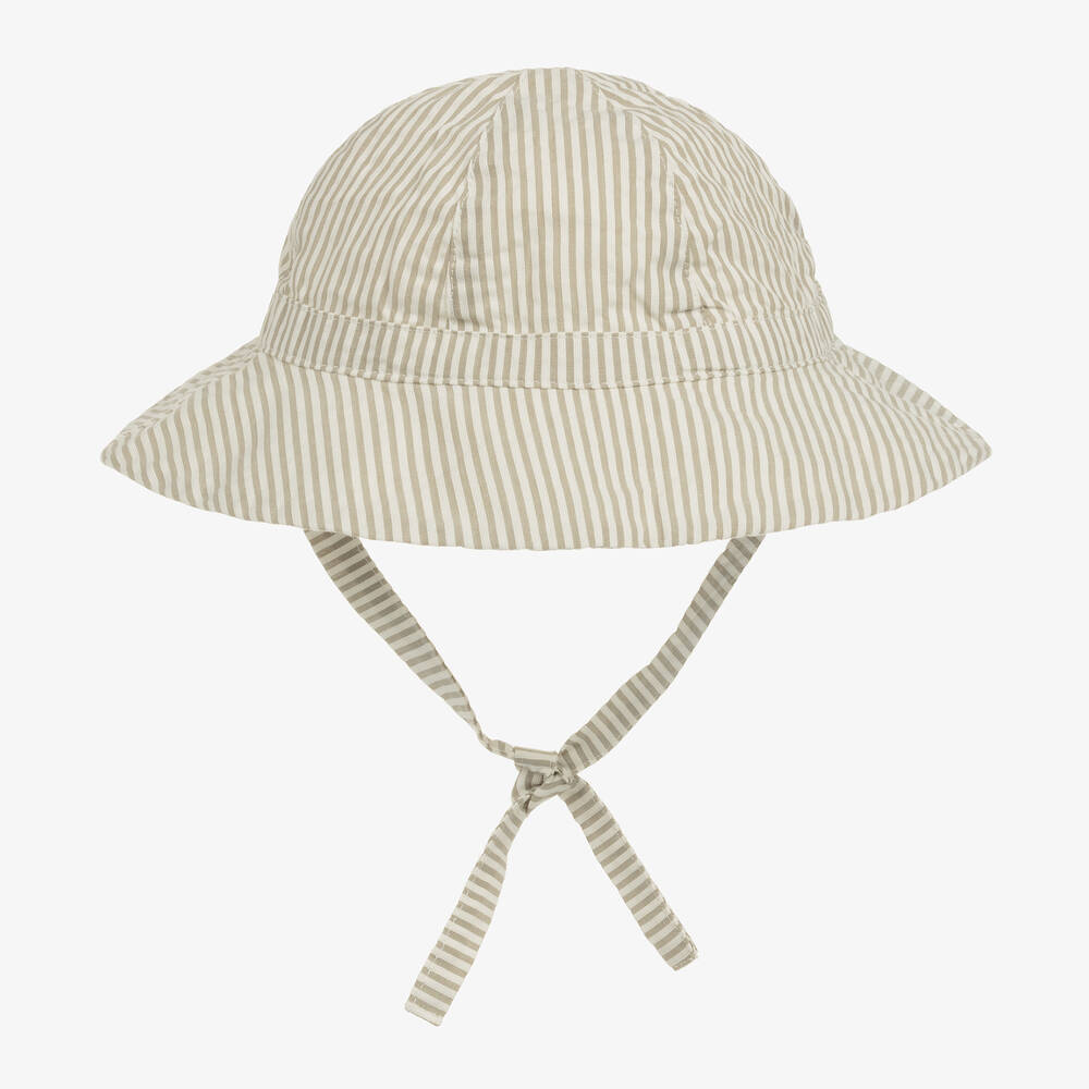 Petit Bateau - قبعة للشمس قطن سيرسوكر مقلمة لون بيج وأبيض | Childrensalon