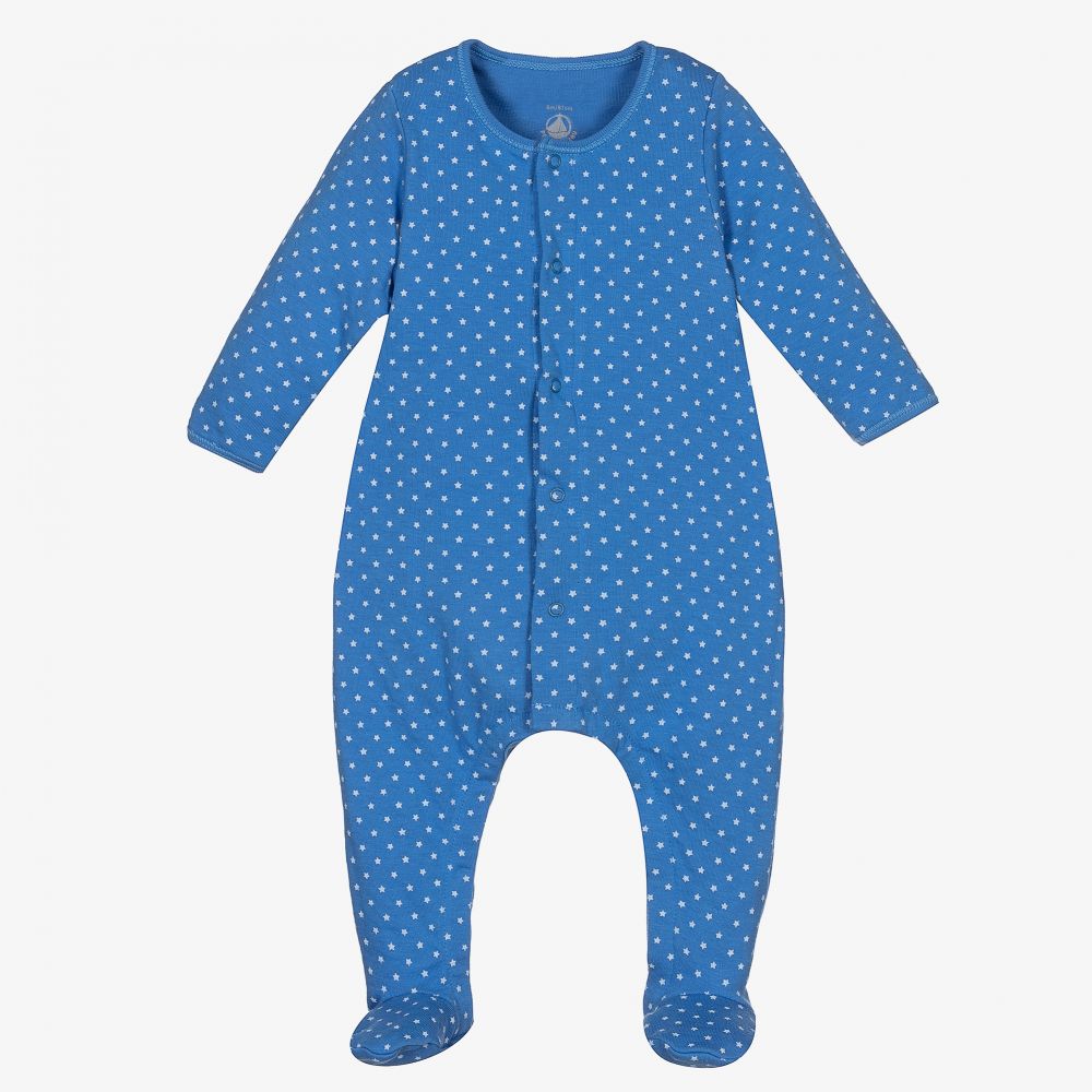 Petit Bateau - Blue 2-in-1 Cotton Babygrow | Childrensalon