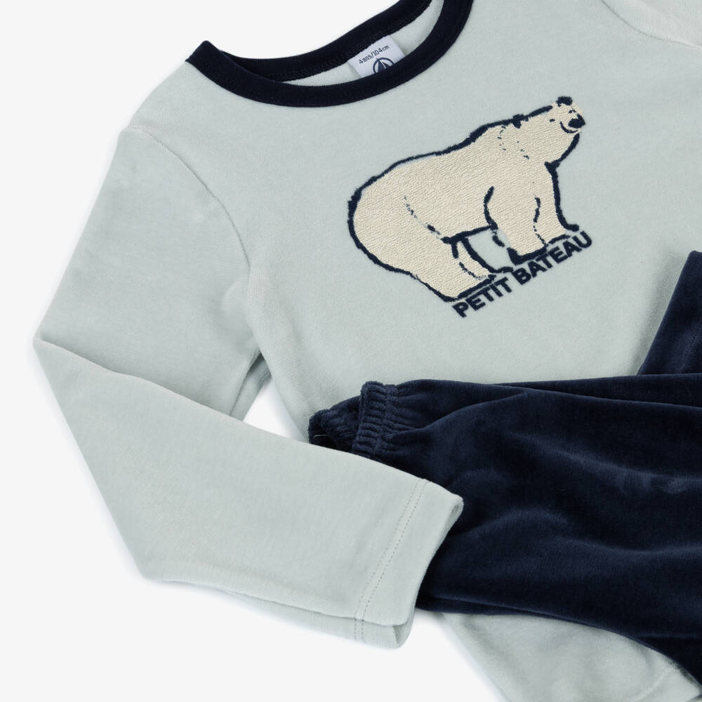 Petit Bateau-Blue Bear Velour Pyjama | Childrensalon Outlet