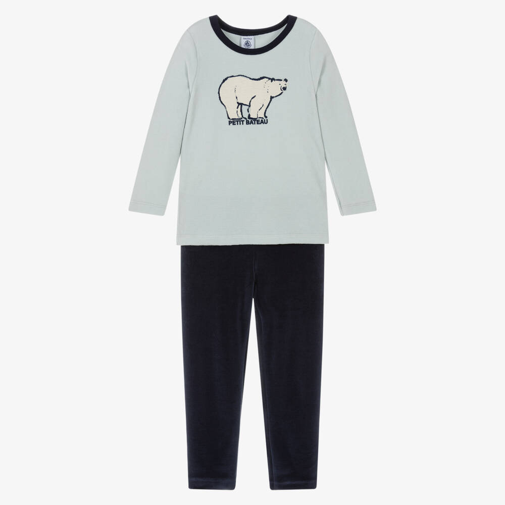 Petit Bateau-Blue Bear Velour Pyjama | Childrensalon Outlet
