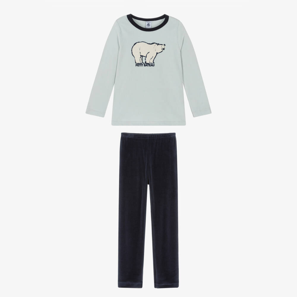 Petit Bateau-Blue Bear Velour Pyjama | Childrensalon Outlet