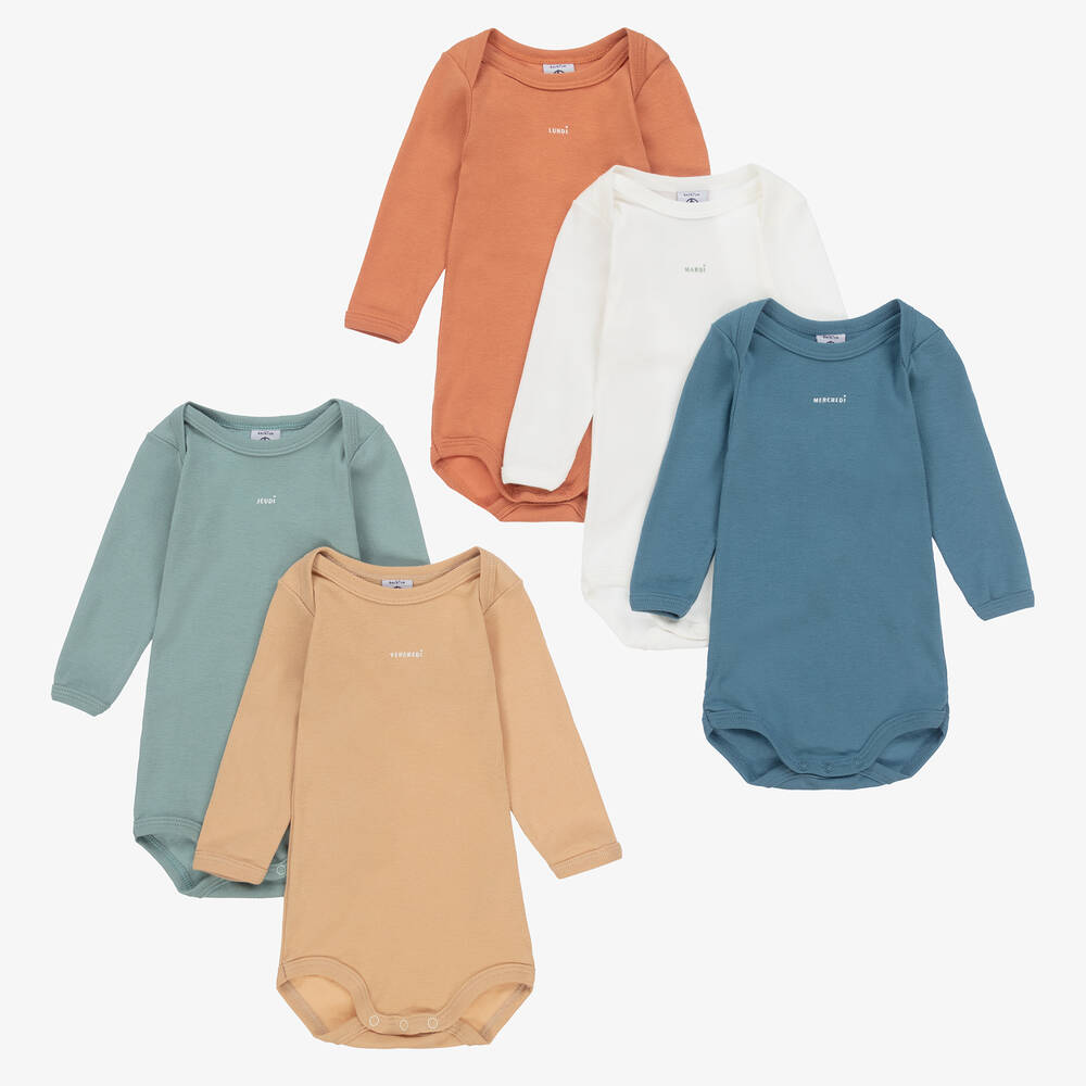 Petit Bateau - Baumwollbodys Blau/Beige (5er-Pack) | Childrensalon