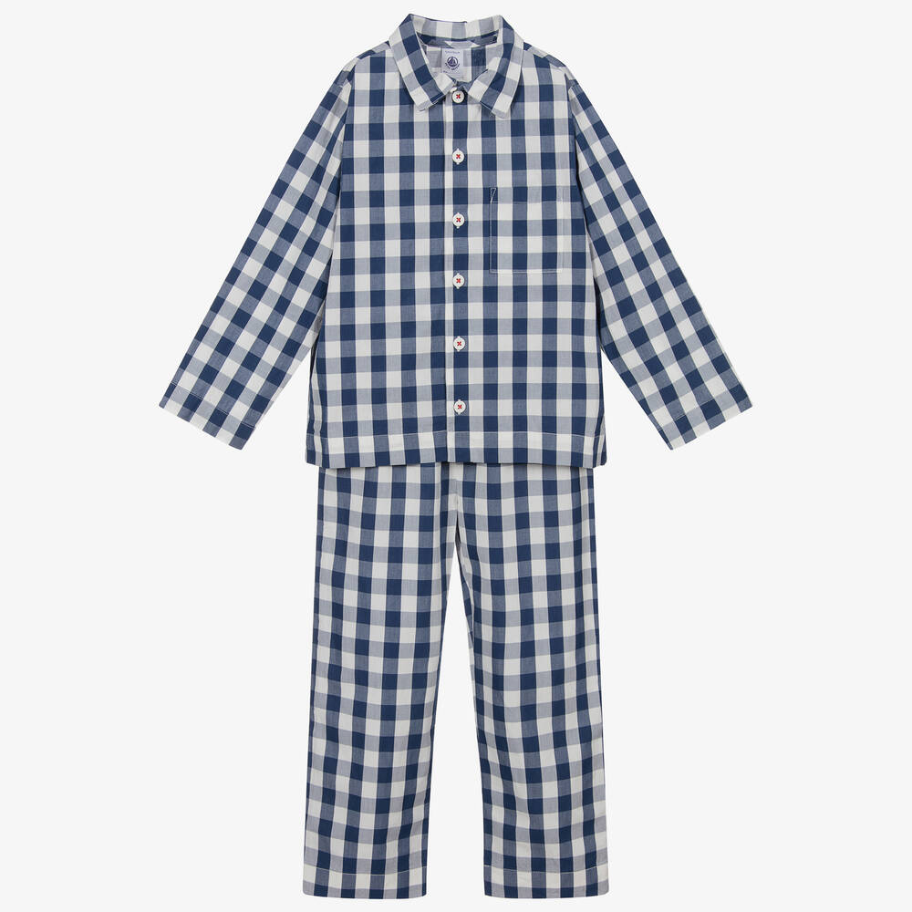 Petit Bateau - Blue Check Cotton Pyjamas | Childrensalon