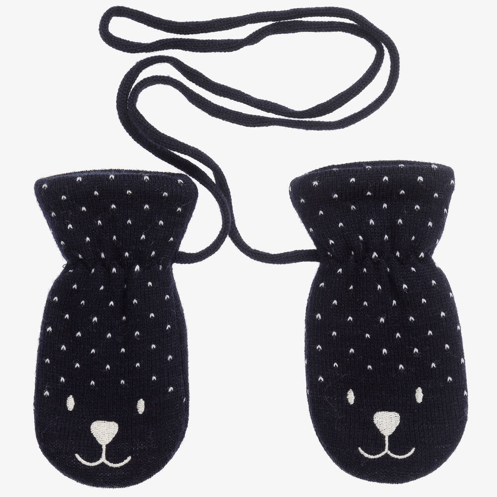 Petit Bateau-قفازات متين قطن وأكريليك لون كحلي وأبيض للأطفال | Childrensalon Outlet