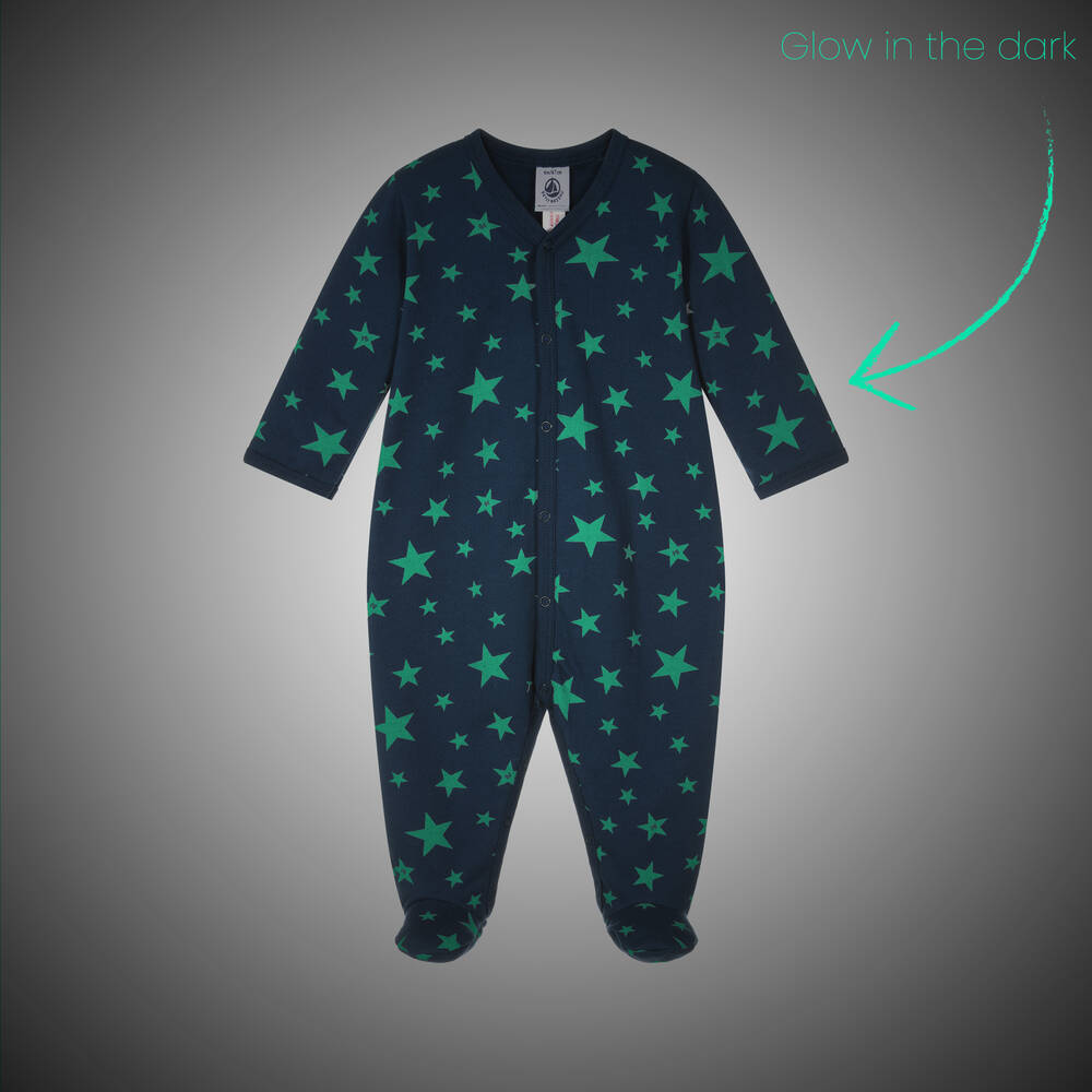 Petit Bateau-Blue Cotton Star Print Babygrow | Childrensalon Outlet