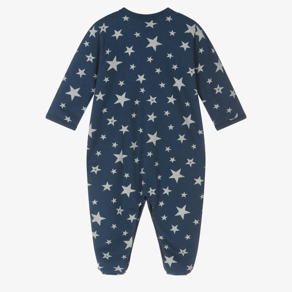Petit Bateau-Blue Cotton Star Print Babygrow | Childrensalon Outlet