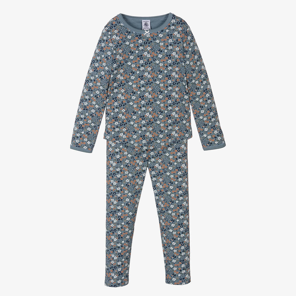 Petit Bateau - Pyjama bleu à fleurs en coton | Childrensalon