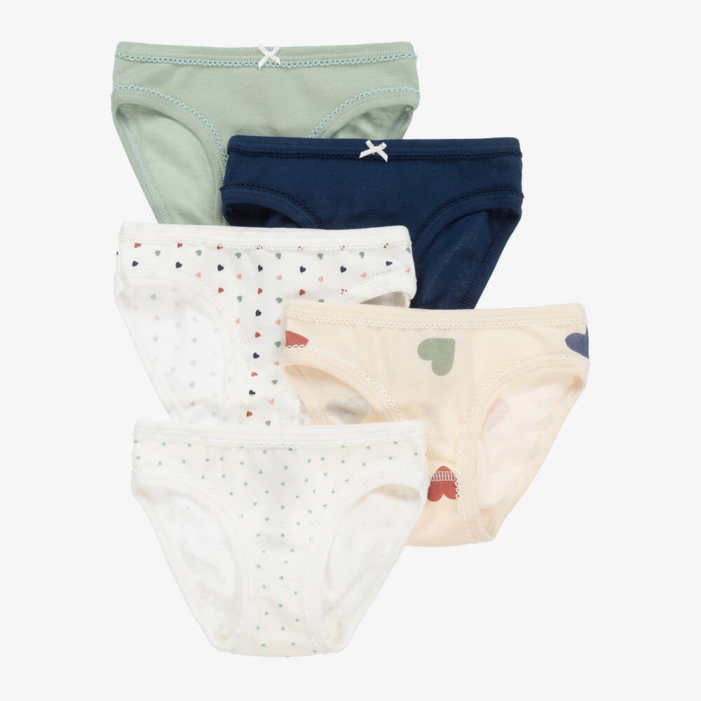 Petit Bateau-Blue & Green Organic Cotton Knickers (5 Pack) | Childrensalon Outlet