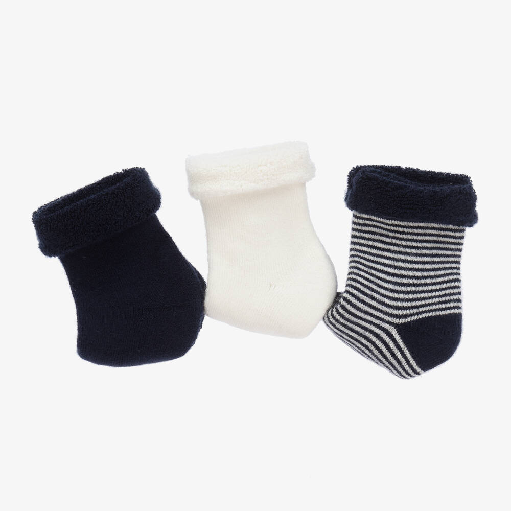 Petit Bateau-Blue & Ivory Baby Socks (3 Pack) | Childrensalon Outlet