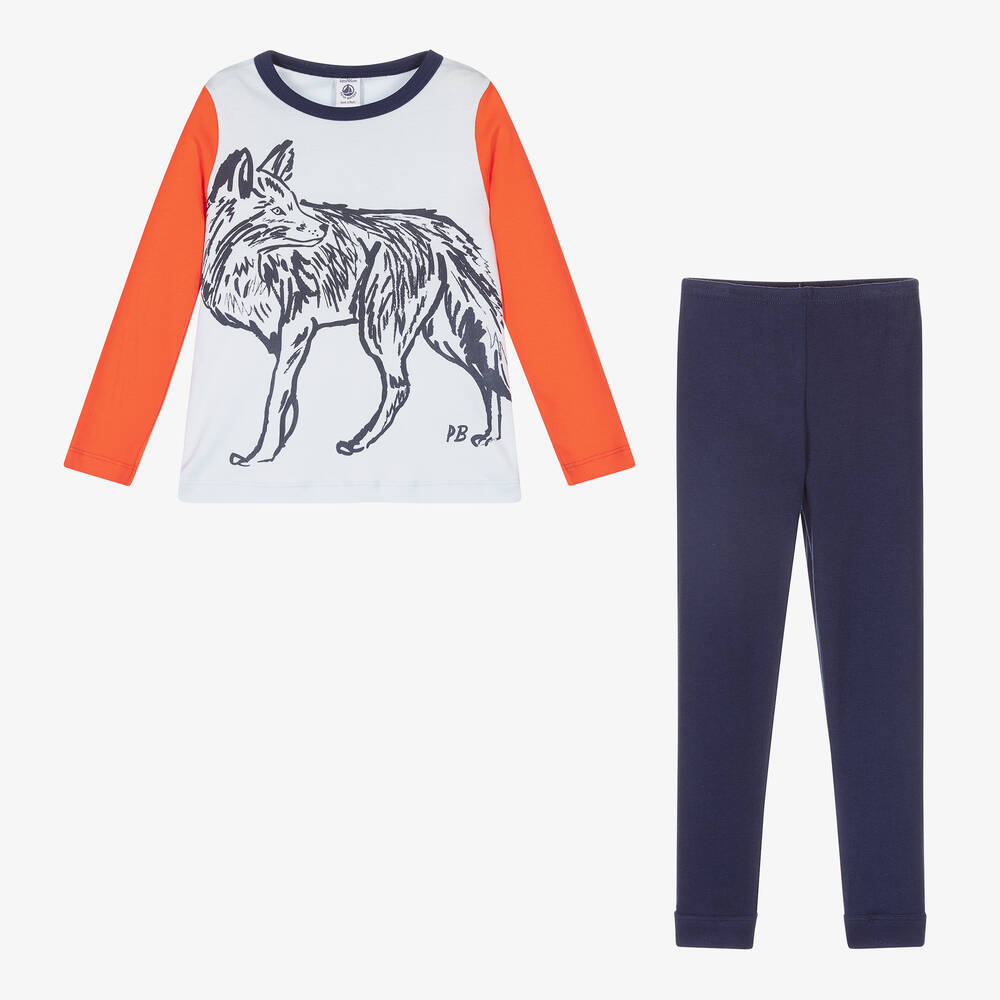 Petit Bateau-Оранжево-синяя пижама с волком | Childrensalon Outlet