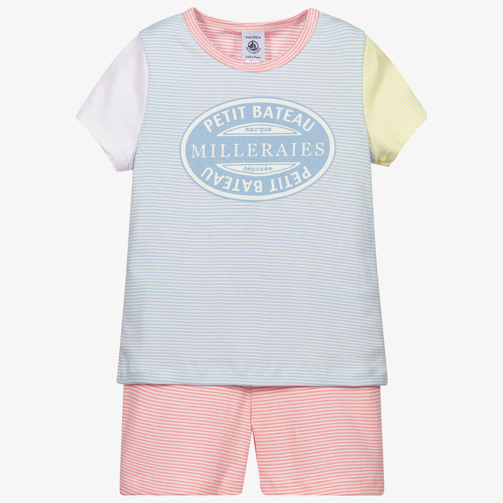 Petit Bateau - Pyjama rayé bleu et rose | Childrensalon
