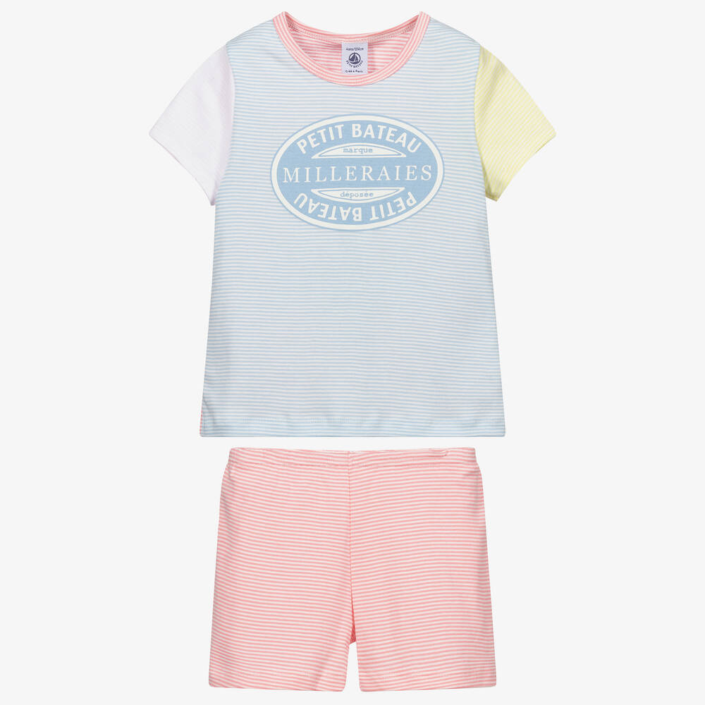 Petit Bateau-Розово-голубая пижама в полоску | Childrensalon Outlet