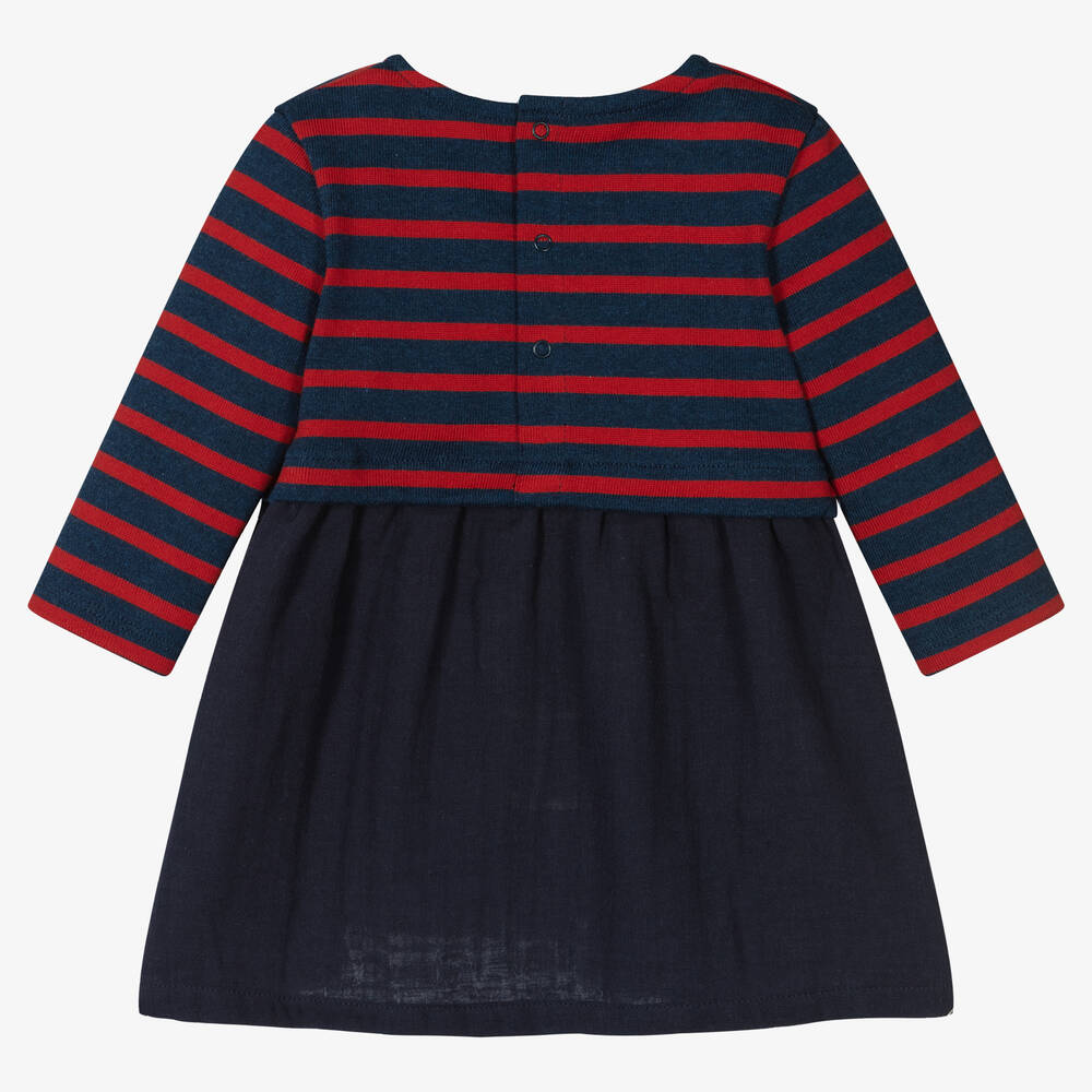Petit Bateau-Blue & Red Stripe Cotton Dress | Childrensalon Outlet