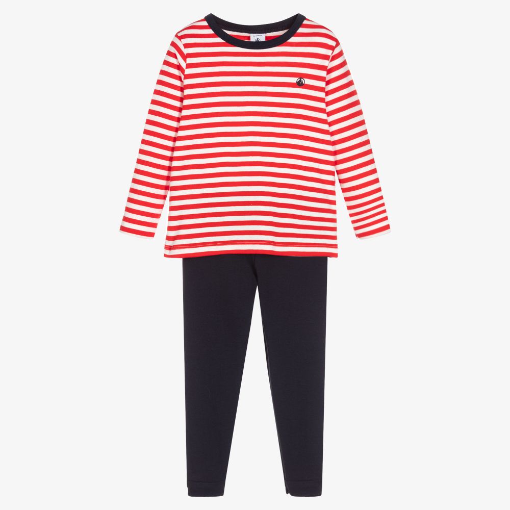 Petit Bateau - Streifen-Schlafanzug in Blau und Rot | Childrensalon