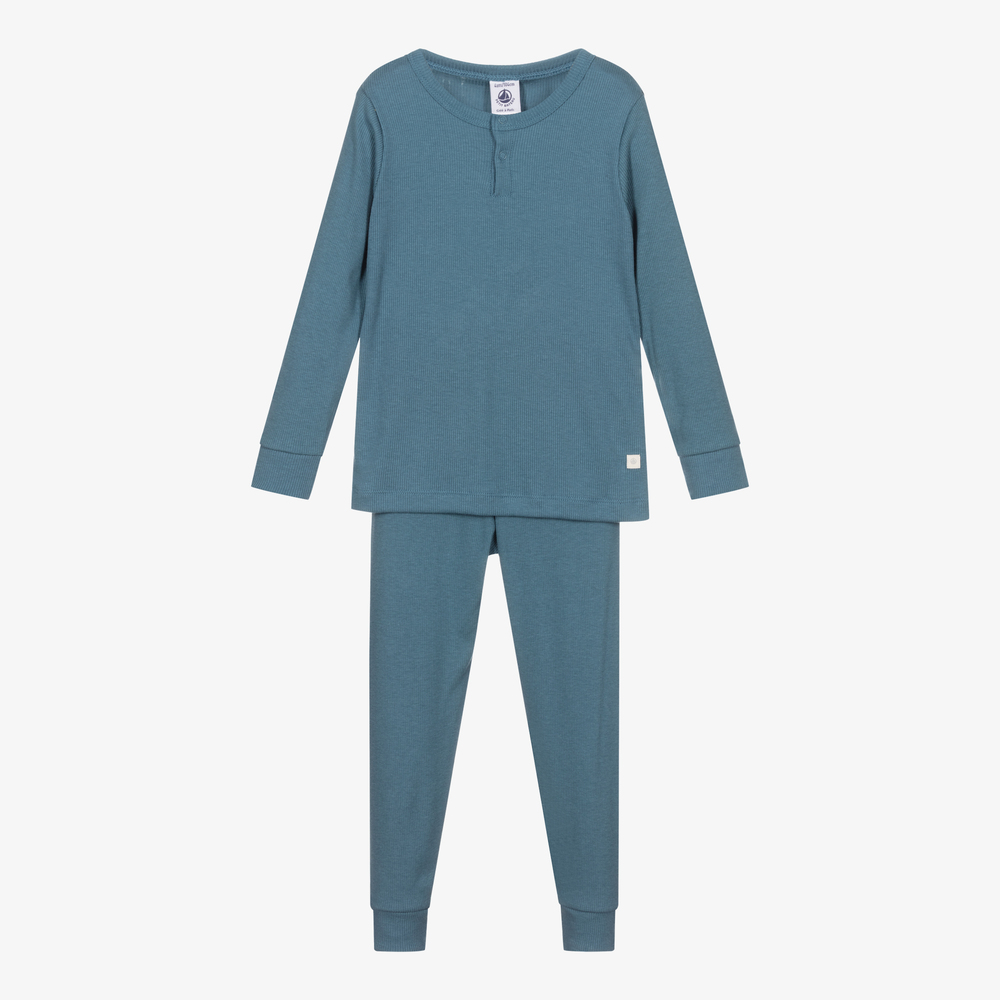 Petit Bateau - Blauer gerippter Schlafanzug | Childrensalon