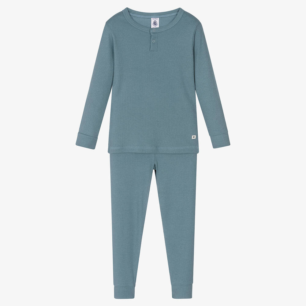 Petit Bateau - Blauer, gerippter Schlafanzug | Childrensalon