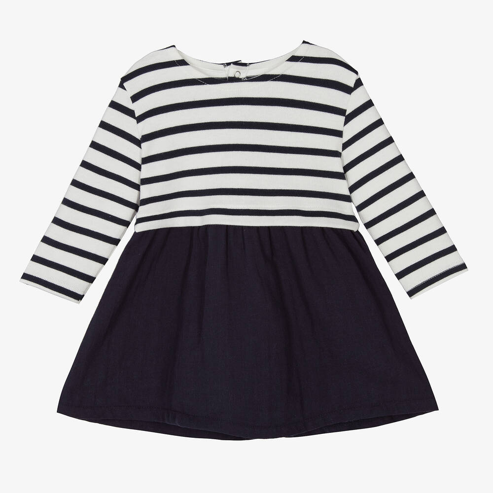 Petit Bateau - Blue Striped Cotton Dress | Childrensalon