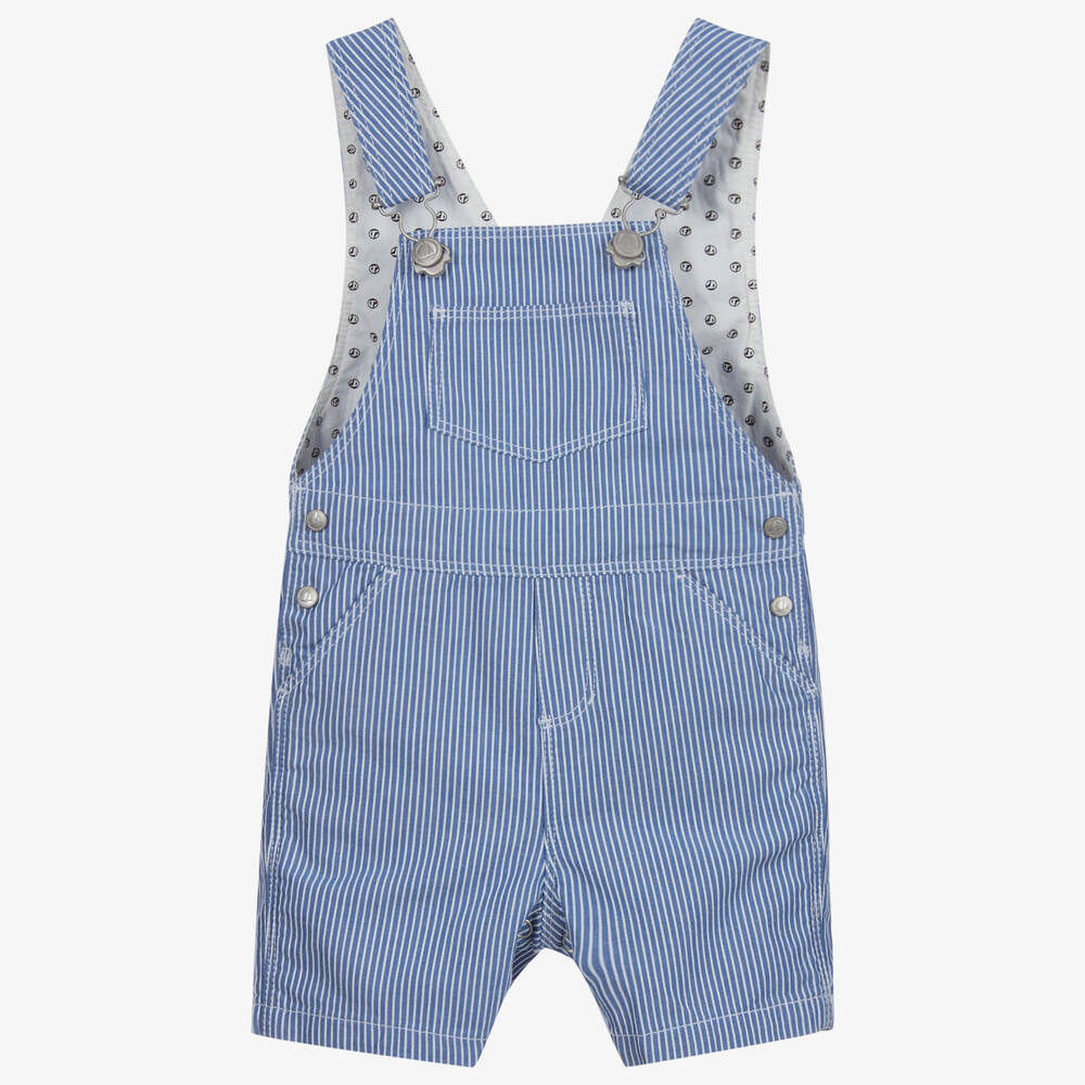 Petit Bateau-Blue Striped Cotton Dungarees | Childrensalon Outlet