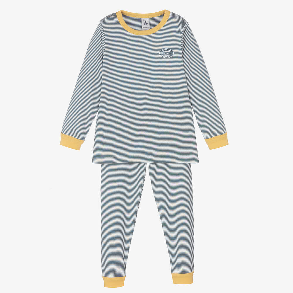 Petit Bateau - Pyjama rayé bleu en coton | Childrensalon