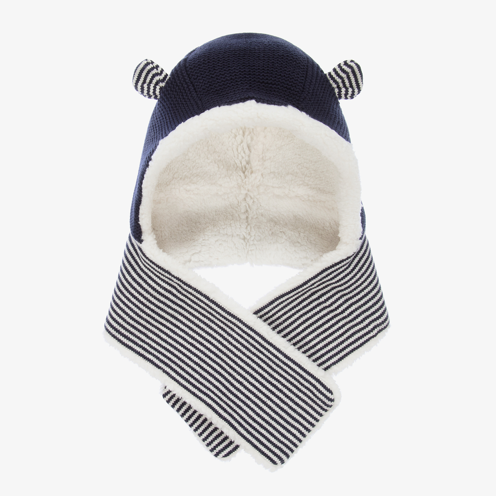 Petit Bateau - Blau gestreifter Hut und Schal | Childrensalon