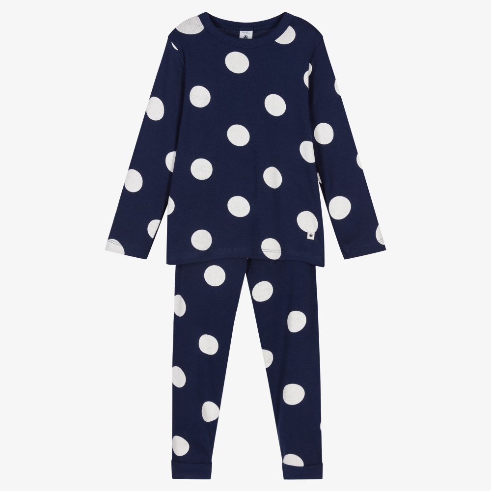 Petit Bateau - Синяя пижама в белый горох | Childrensalon