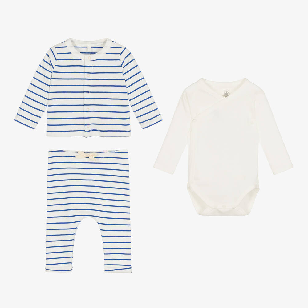 Petit Bateau - Blue & White Striped Baby Trouser Set | Childrensalon