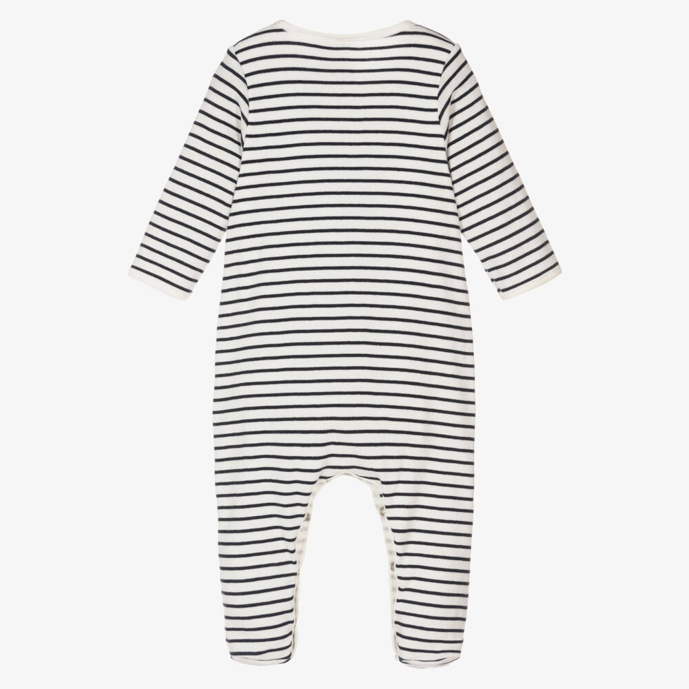 Petit Bateau-Blue & White Striped Cotton Babygrow | Childrensalon Outlet