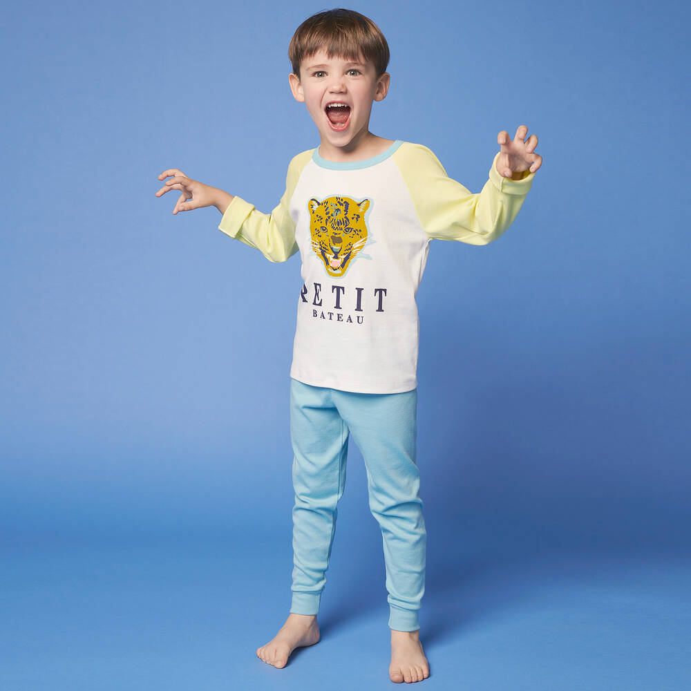 Petit Bateau-بيجاما قطن لون أزرق، أصفر وأبيض للأولاد | Childrensalon Outlet