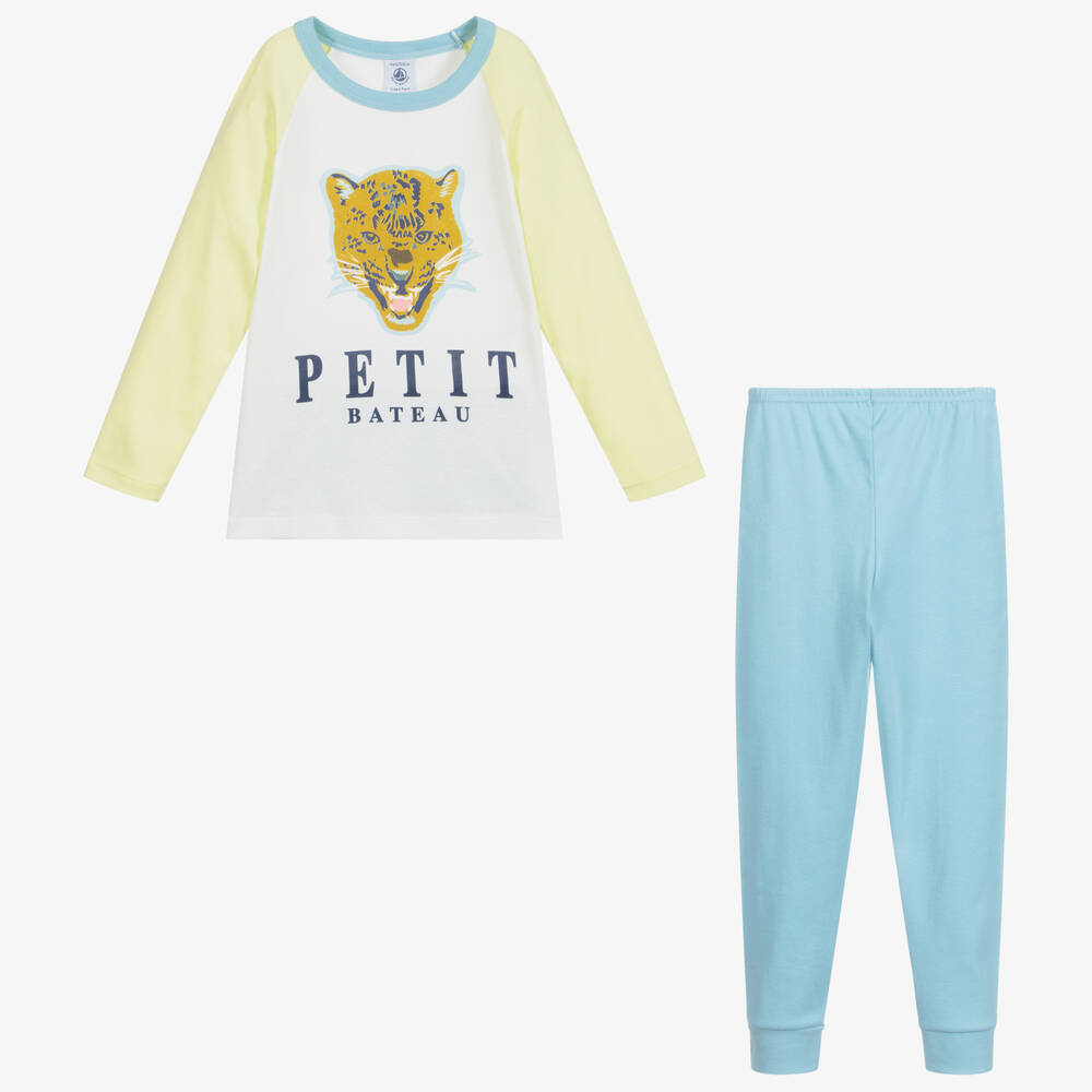 Petit Bateau-بيجاما قطن لون أزرق، أصفر وأبيض للأولاد | Childrensalon Outlet
