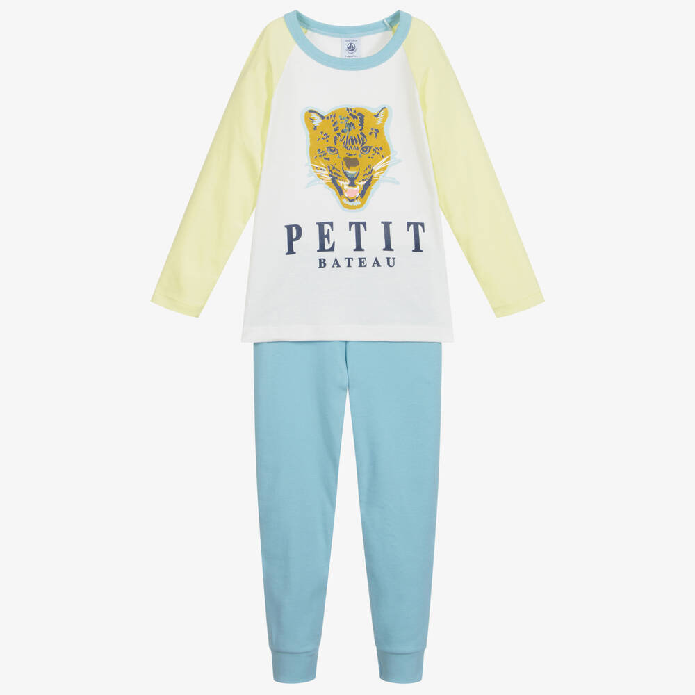 Petit Bateau - Baumwoll-Pyjama-Set in Blau & Gelb | Childrensalon