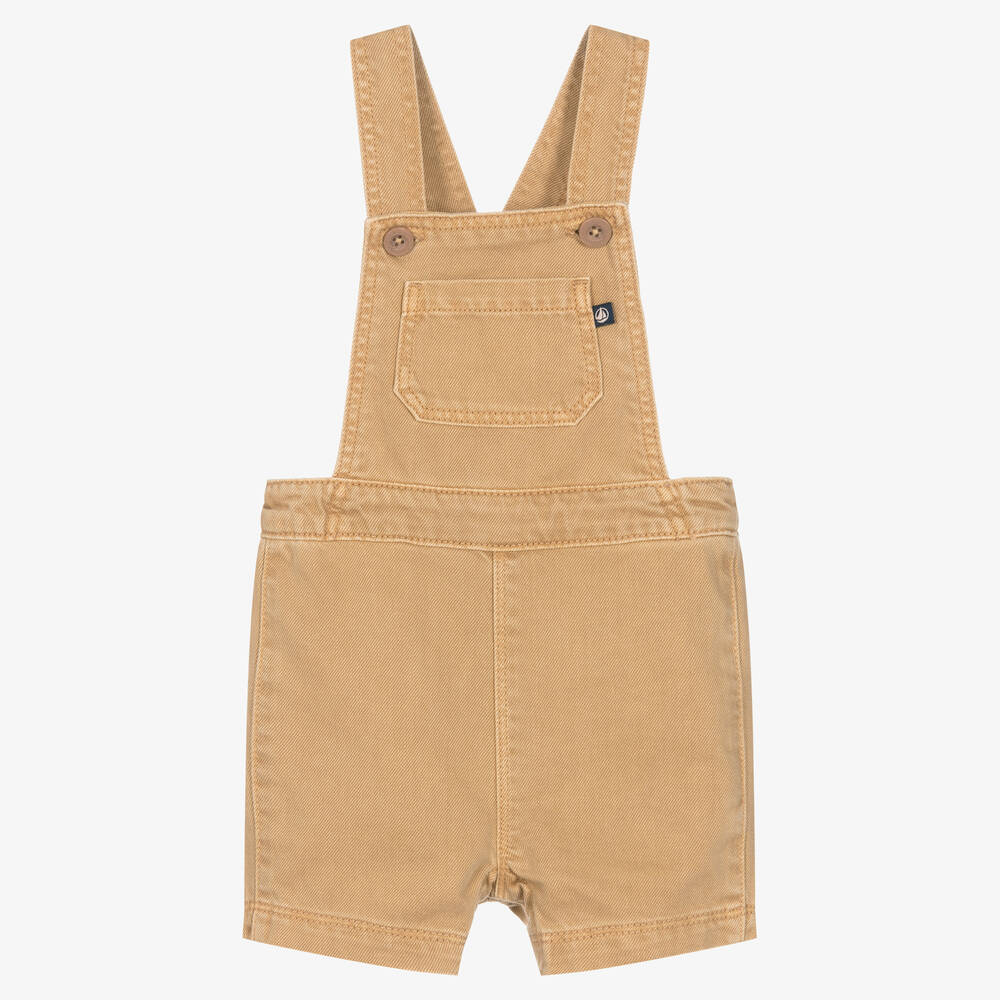 Petit Bateau - Boys Beige Denim Dungaree Shorts | Childrensalon