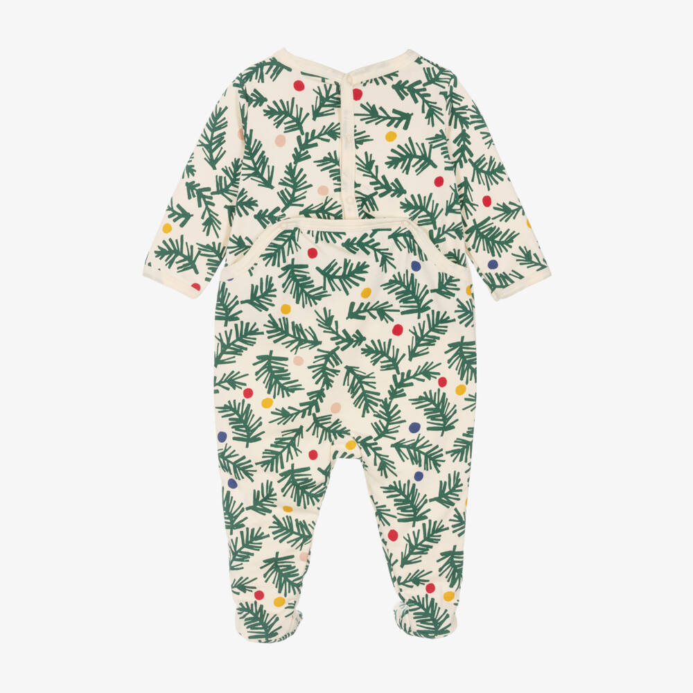Petit Bateau-Boys Beige & Green Christmas Babygrow | Childrensalon Outlet