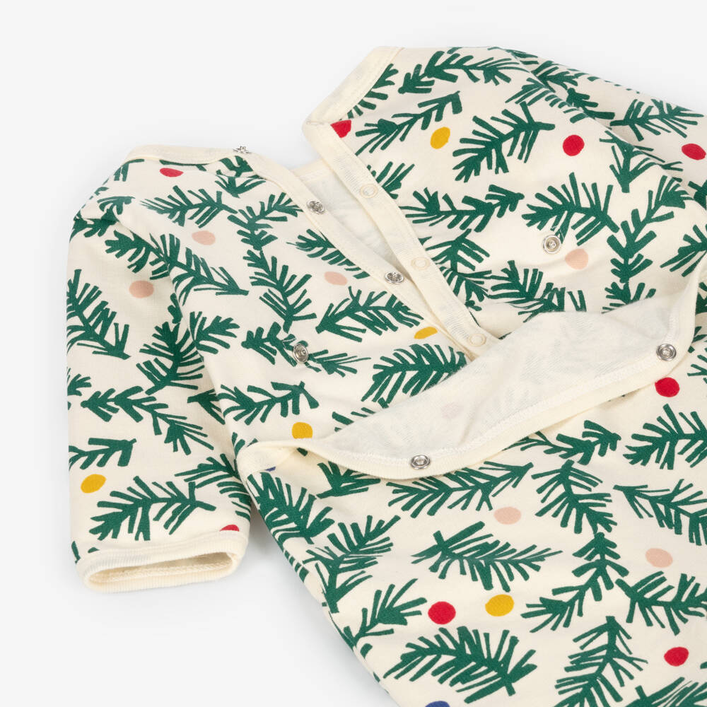 Petit Bateau-Boys Beige & Green Christmas Babygrow | Childrensalon Outlet