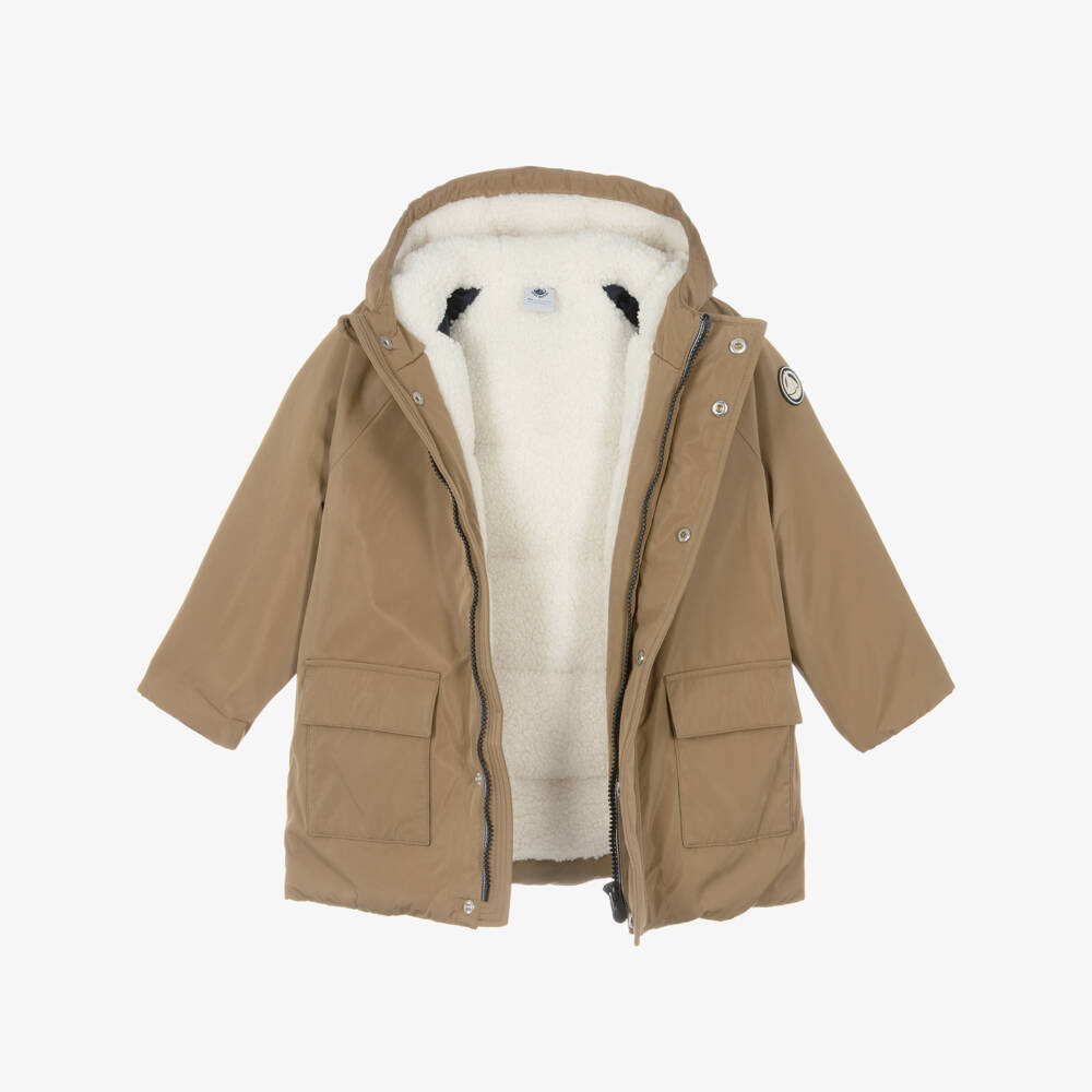 Petit Bateau-Boys Beige Hooded Parka Coat | Childrensalon Outlet
