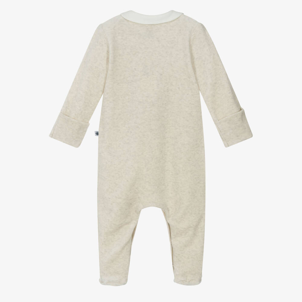 Petit Bateau-Boys Beige Velour Cotton Onesie | Childrensalon Outlet