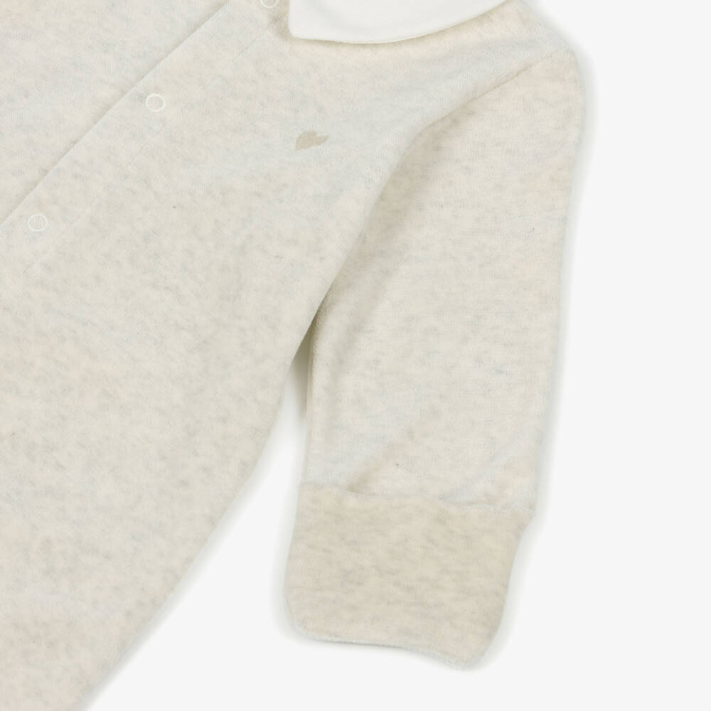 Petit Bateau-Boys Beige Velour Cotton Onesie | Childrensalon Outlet