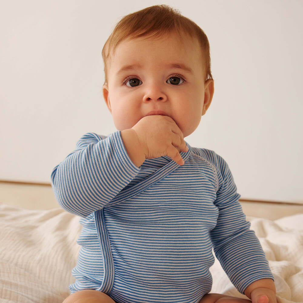 Petit Bateau-Boys Blue Cotton Bodysuit Set | Childrensalon Outlet