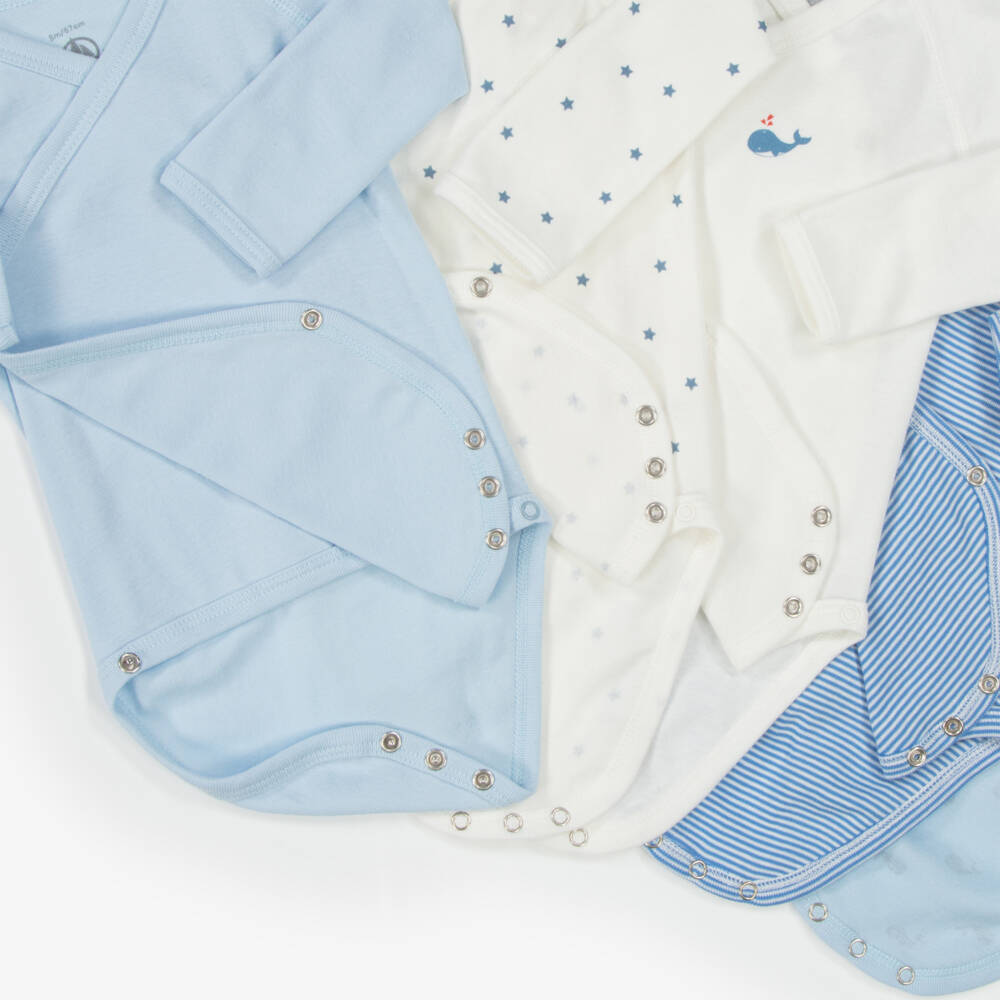 Petit Bateau-Boys Blue Cotton Bodysuit Set | Childrensalon Outlet