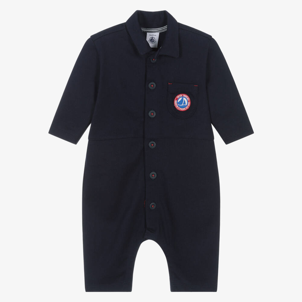 Petit Bateau-Boys Blue Cotton Playsuit | Childrensalon Outlet