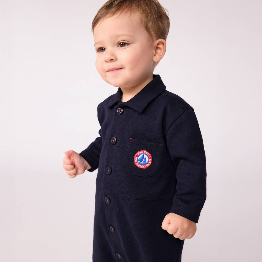 Petit Bateau-Boys Blue Cotton Playsuit | Childrensalon Outlet