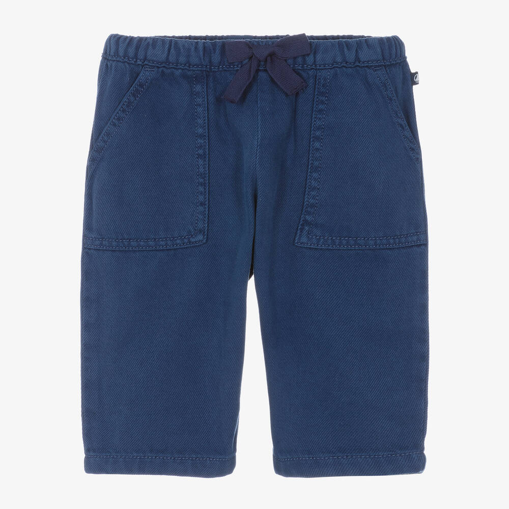 Petit Bateau - Boys Blue Cotton Twill Trousers | Childrensalon