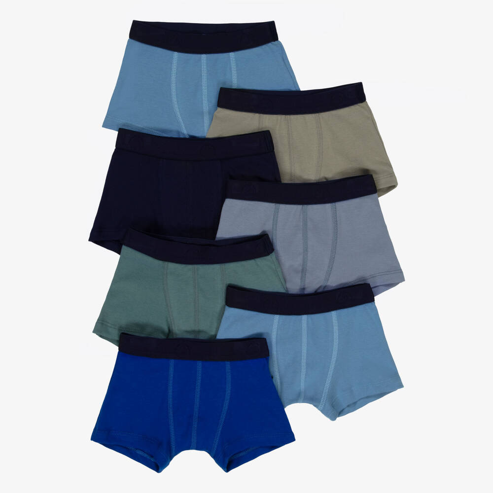 Petit Bateau-Boys Blue & Green Cotton Boxer Shorts (7 Pack) | Childrensalon Outlet