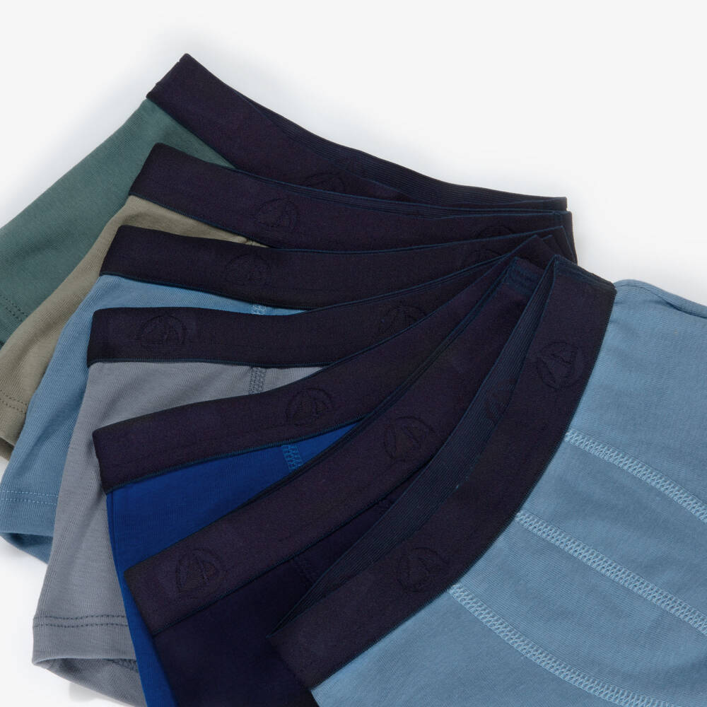 Petit Bateau-Boys Blue & Green Cotton Boxer Shorts (7 Pack) | Childrensalon Outlet